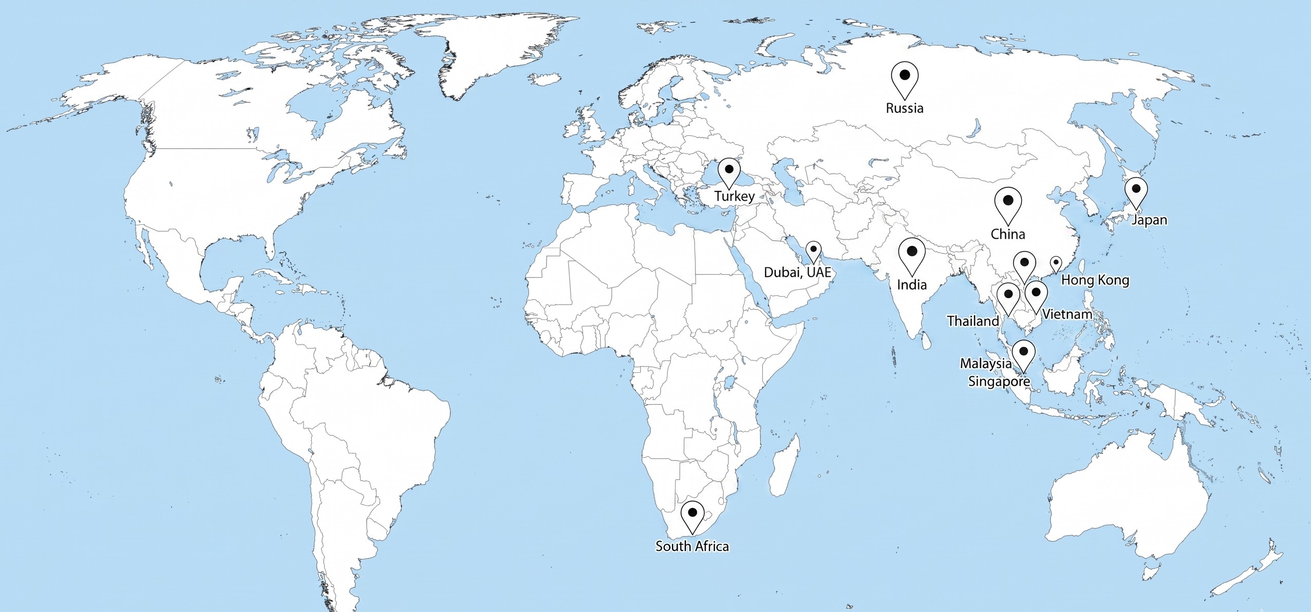 World map showing the countries where Master Harcharanjeet Singh has taught